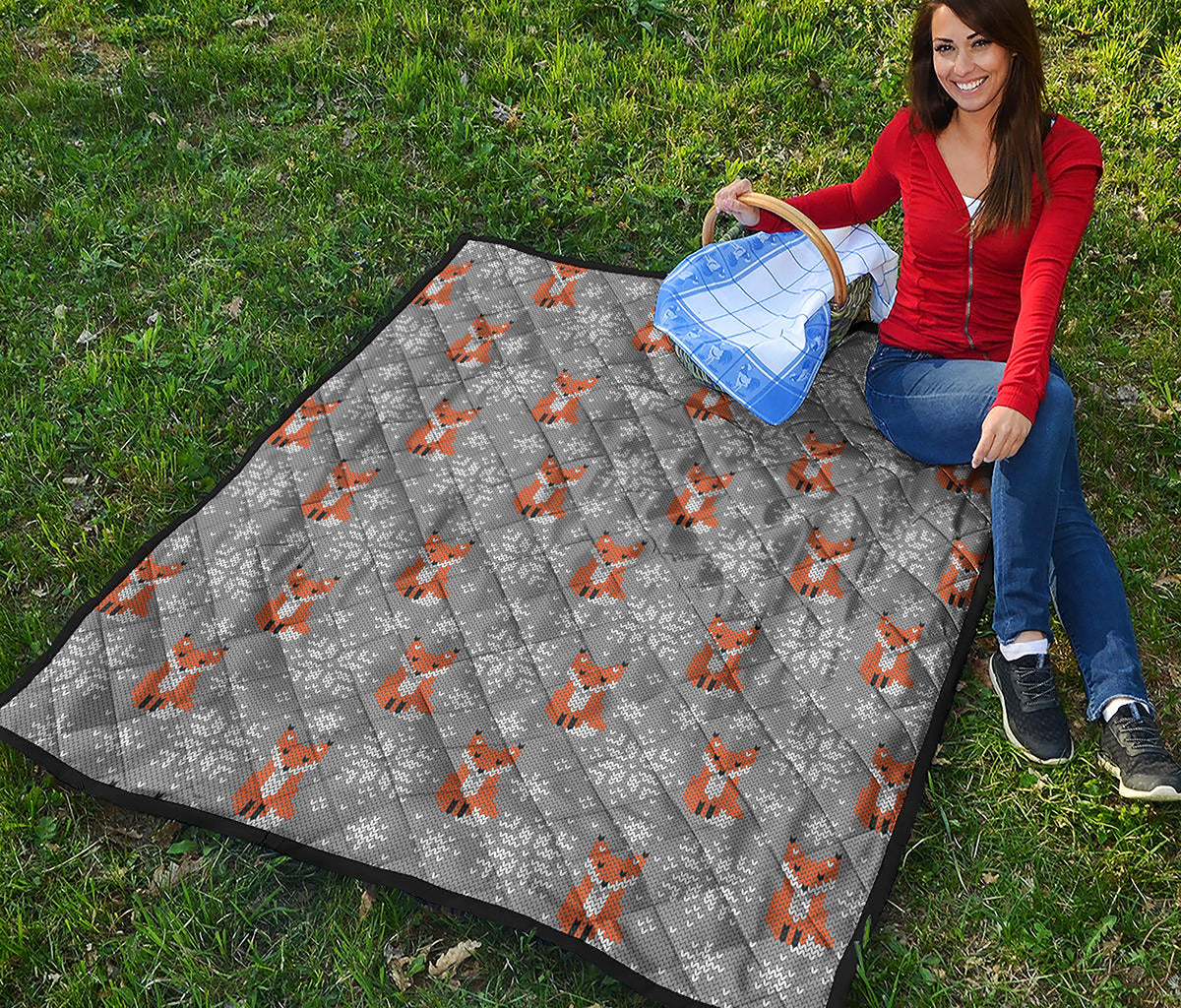 Snowy Fox Knitted Pattern Print Quilt