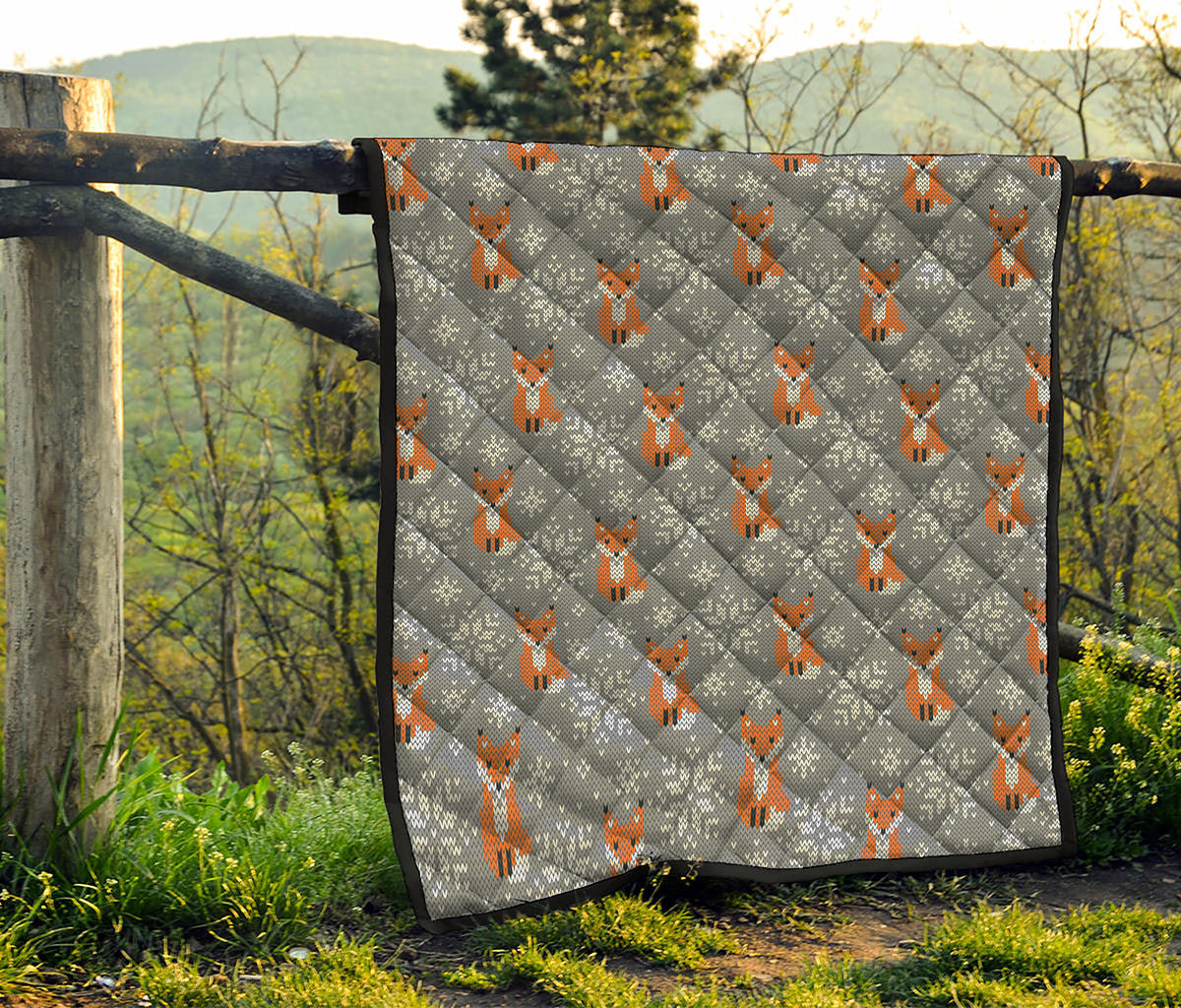 Snowy Fox Knitted Pattern Print Quilt