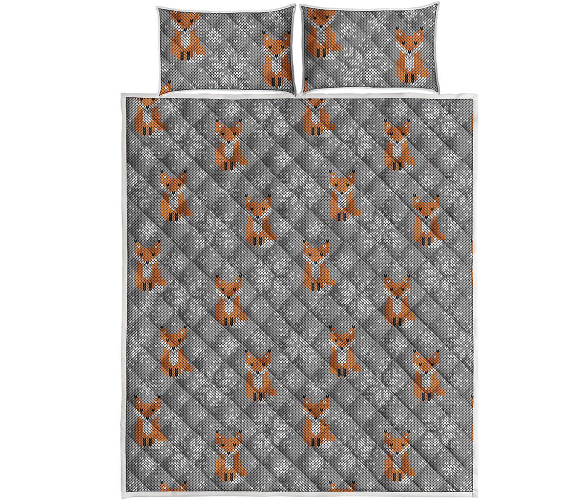 Snowy Fox Knitted Pattern Print Quilt Bed Set
