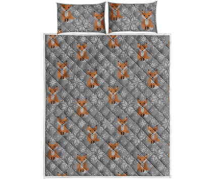 Snowy Fox Knitted Pattern Print Quilt Bed Set