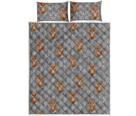 Snowy Fox Knitted Pattern Print Quilt Bed Set