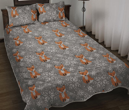 Snowy Fox Knitted Pattern Print Quilt Bed Set