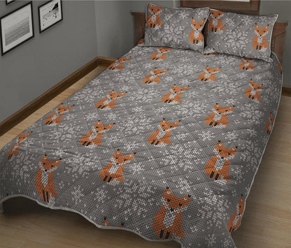 Snowy Fox Knitted Pattern Print Quilt Bed Set