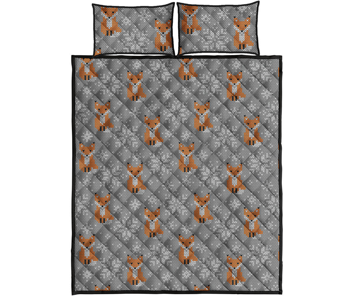 Snowy Fox Knitted Pattern Print Quilt Bed Set