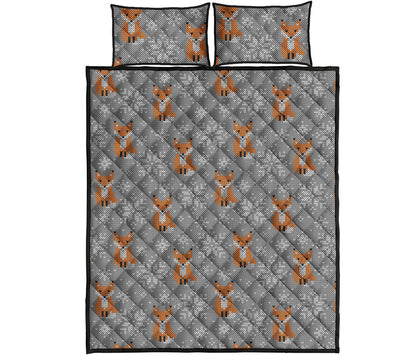 Snowy Fox Knitted Pattern Print Quilt Bed Set