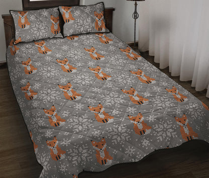 Snowy Fox Knitted Pattern Print Quilt Bed Set