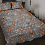 Snowy Fox Knitted Pattern Print Quilt Bed Set