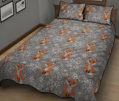 Snowy Fox Knitted Pattern Print Quilt Bed Set