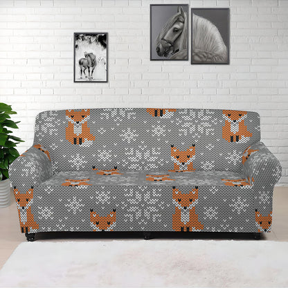 Snowy Fox Knitted Pattern Print Sofa Cover
