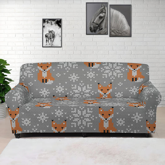 Snowy Fox Knitted Pattern Print Sofa Cover