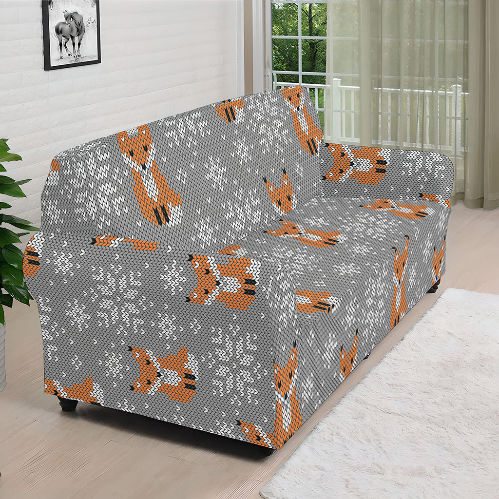 Snowy Fox Knitted Pattern Print Sofa Cover