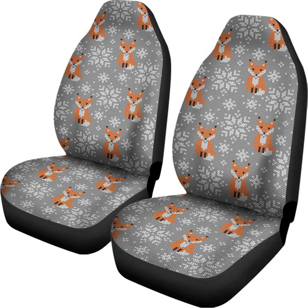 Snowy Fox Knitted Pattern Print Universal Fit Car Seat Covers