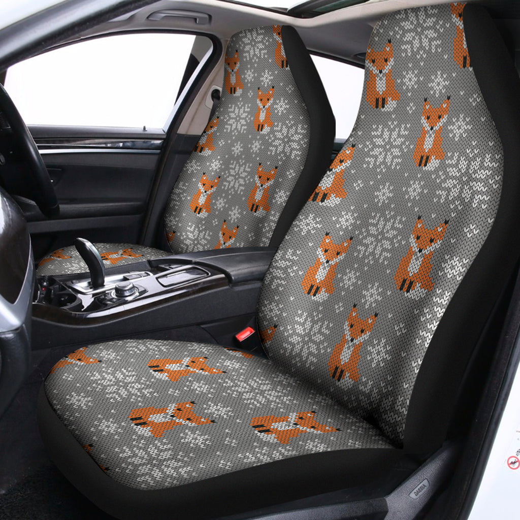 Snowy Fox Knitted Pattern Print Universal Fit Car Seat Covers