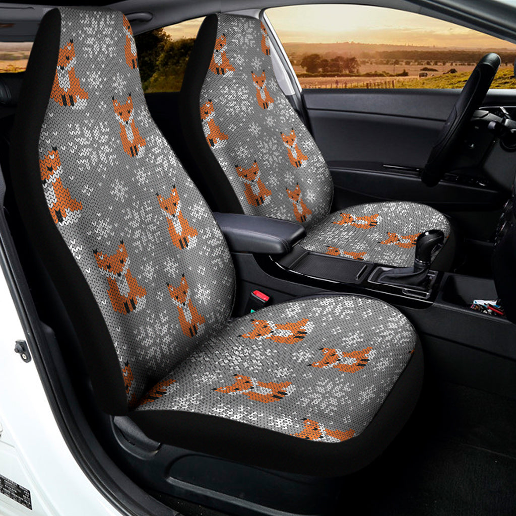 Snowy Fox Knitted Pattern Print Universal Fit Car Seat Covers