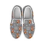 Snowy Fox Knitted Pattern Print White Slip On Shoes