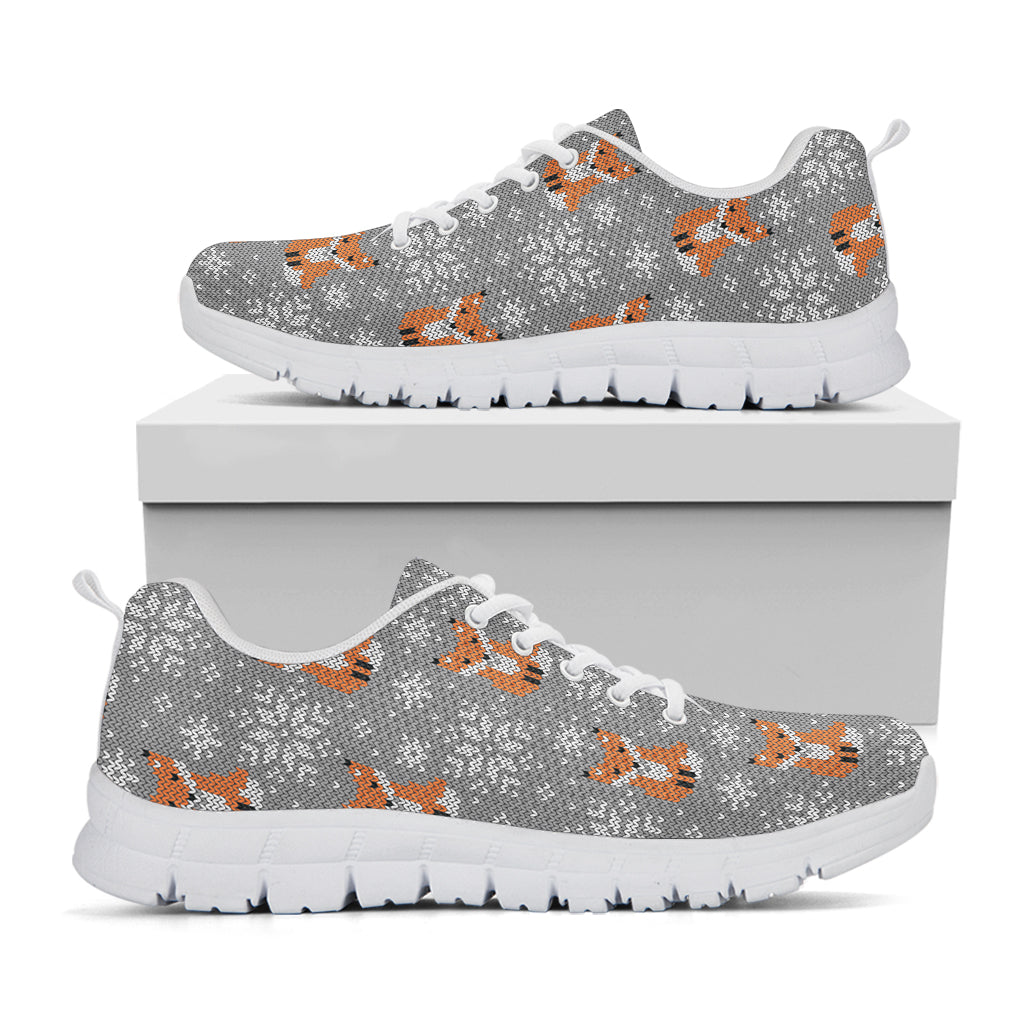 Snowy Fox Knitted Pattern Print White Sneakers