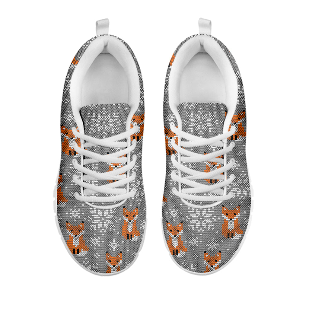 Snowy Fox Knitted Pattern Print White Sneakers