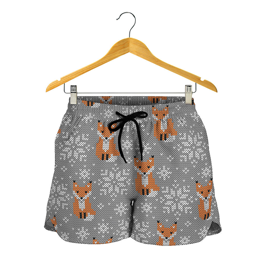 Snowy Fox Knitted Pattern Print Women's Shorts