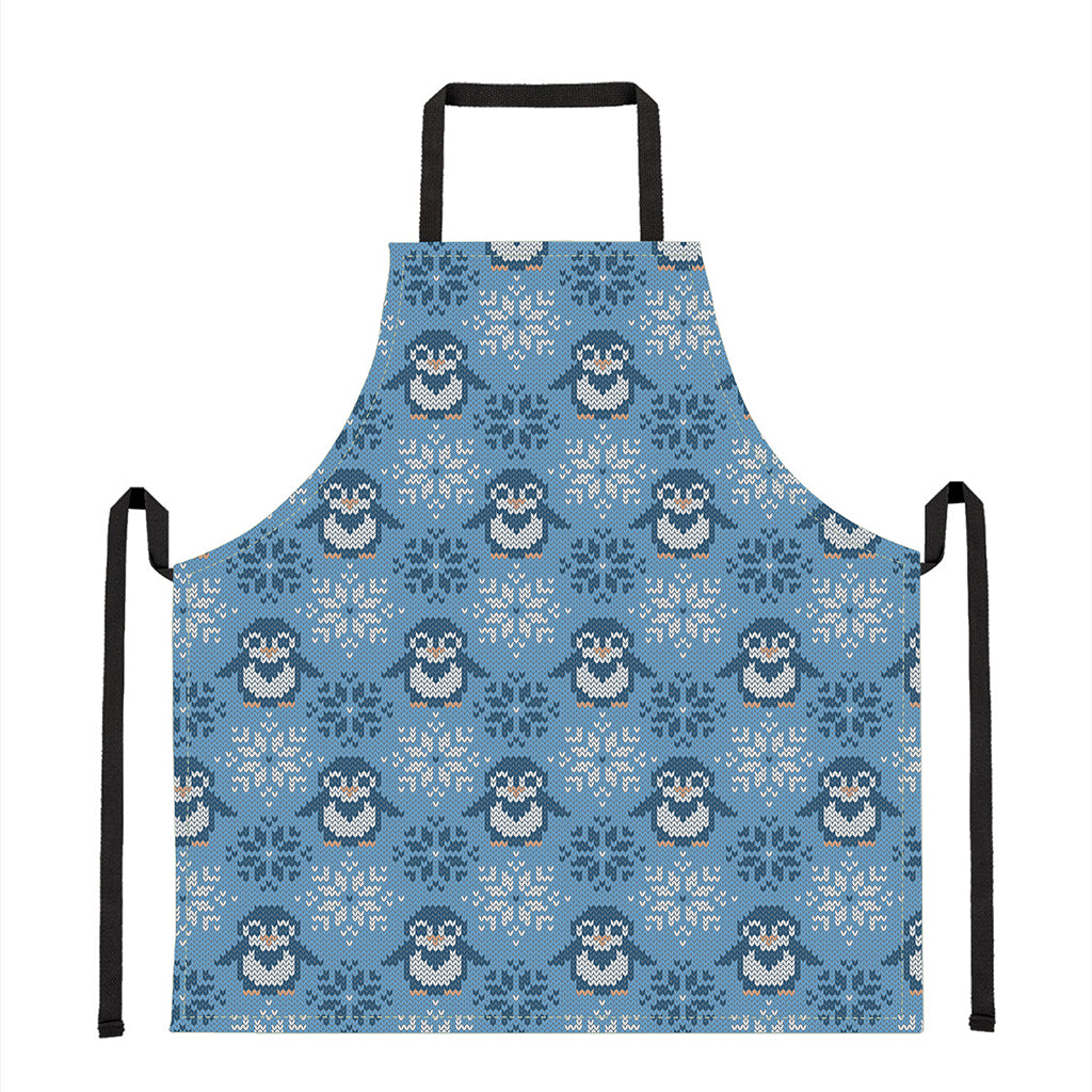 Snowy Penguin Knitted Pattern Print Apron