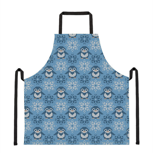 Snowy Penguin Knitted Pattern Print Apron
