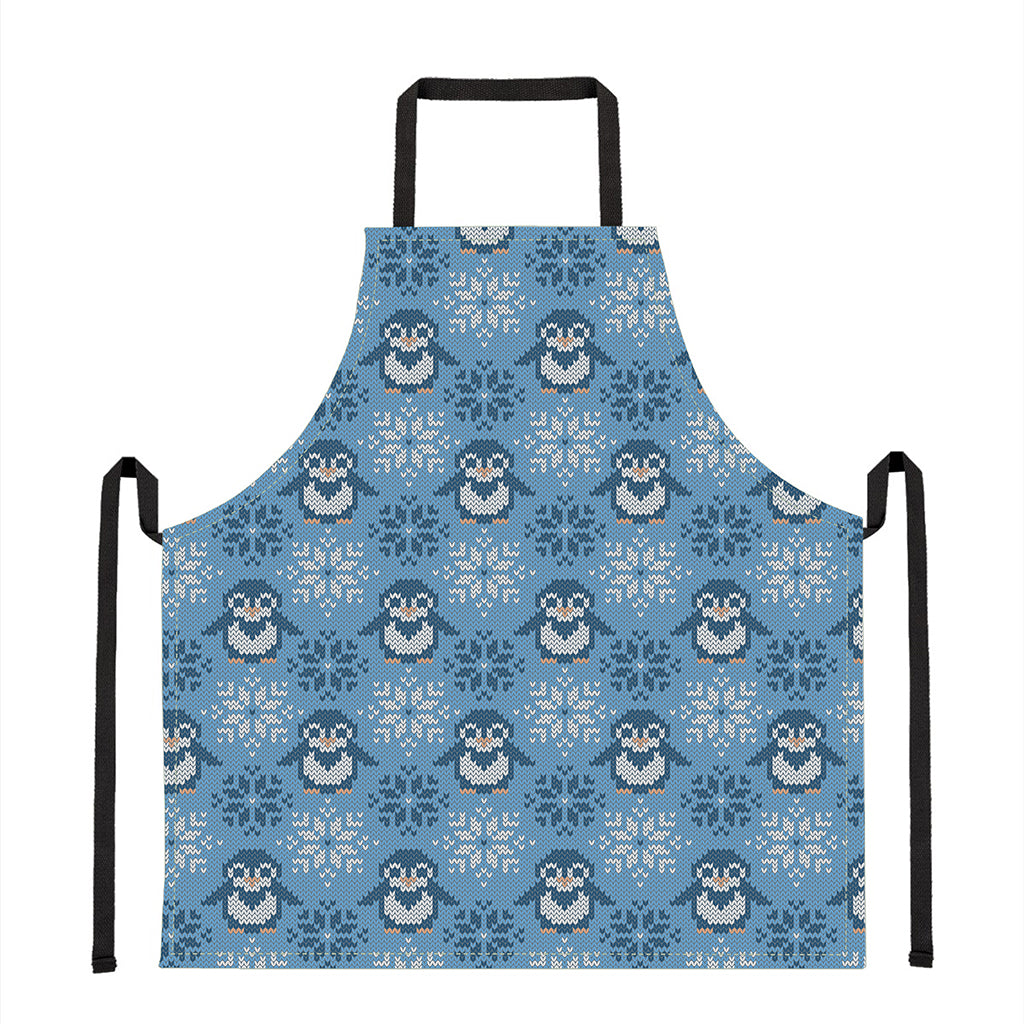 Snowy Penguin Knitted Pattern Print Apron