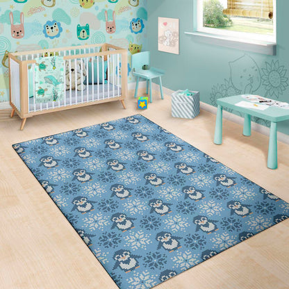 Snowy Penguin Knitted Pattern Print Area Rug