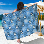 Snowy Penguin Knitted Pattern Print Beach Sarong Wrap