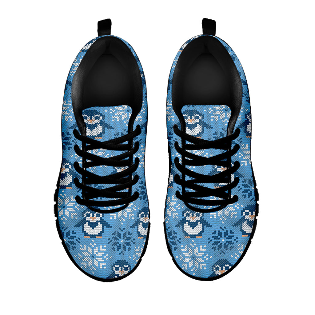 Snowy Penguin Knitted Pattern Print Black Sneakers