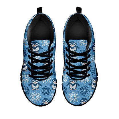 Snowy Penguin Knitted Pattern Print Black Sneakers