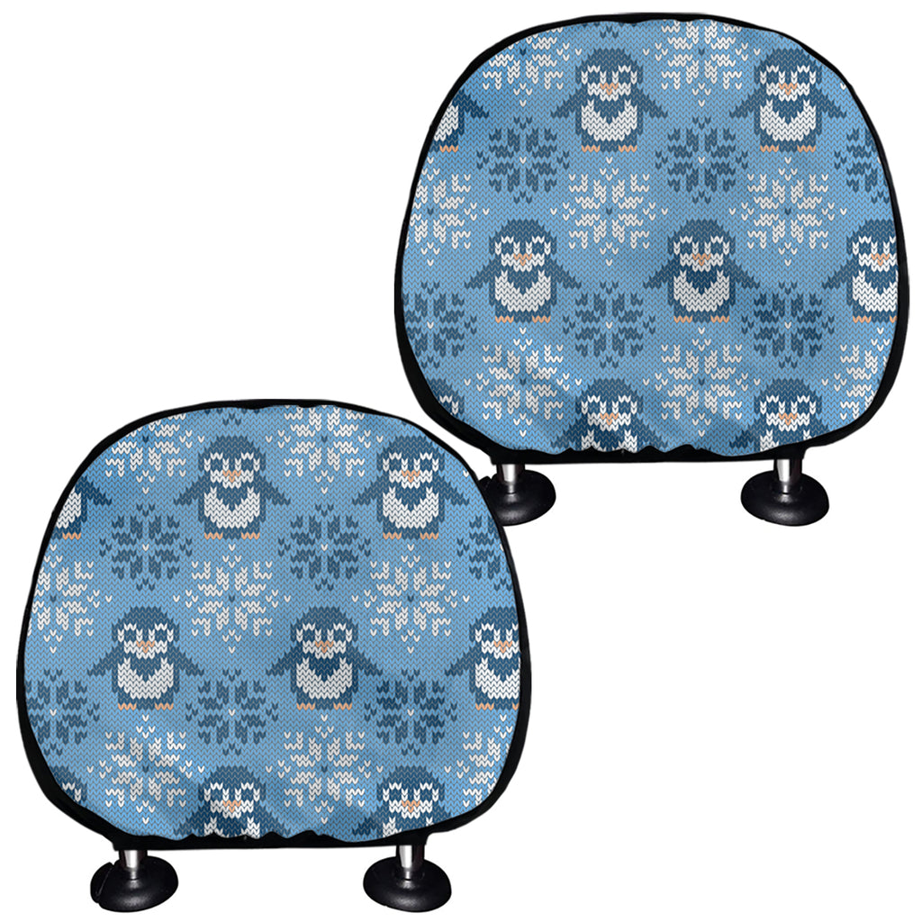 Snowy Penguin Knitted Pattern Print Car Headrest Covers