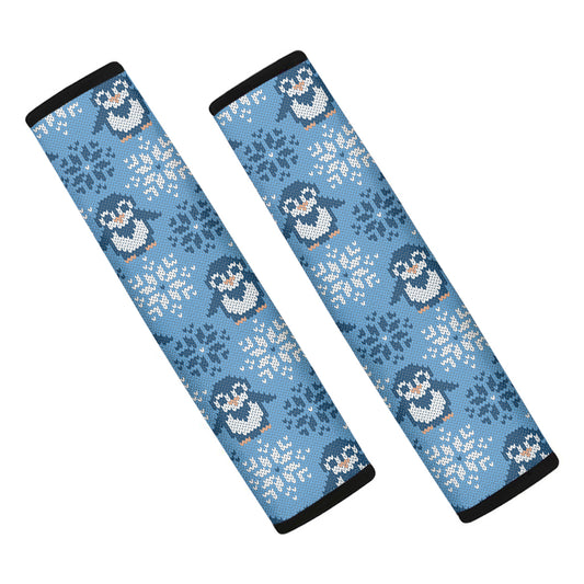 Snowy Penguin Knitted Pattern Print Car Seat Belt Covers