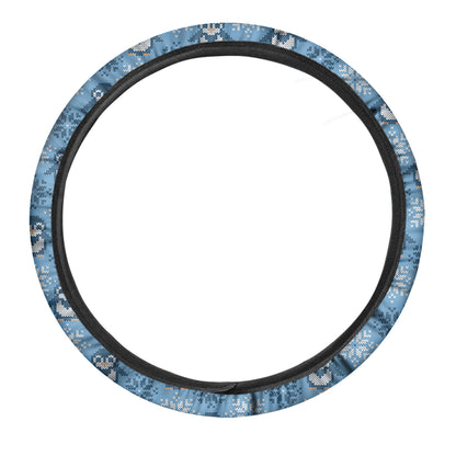 Snowy Penguin Knitted Pattern Print Car Steering Wheel Cover