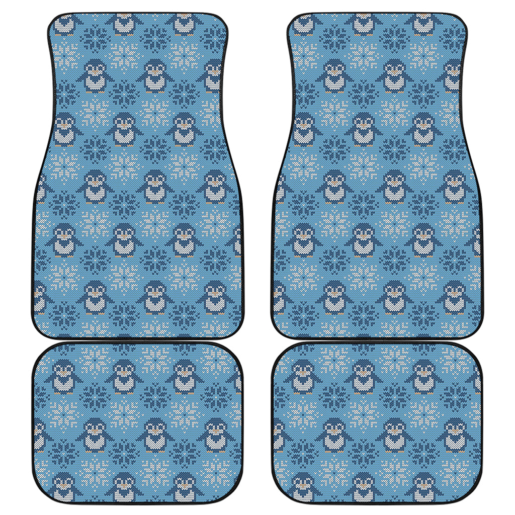 Snowy Penguin Knitted Pattern Print Front and Back Car Floor Mats