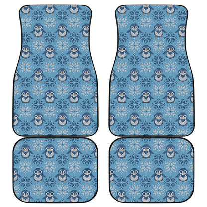 Snowy Penguin Knitted Pattern Print Front and Back Car Floor Mats