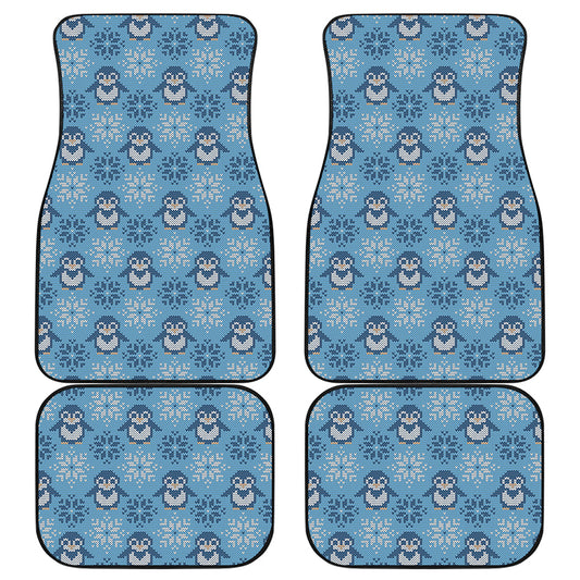 Snowy Penguin Knitted Pattern Print Front and Back Car Floor Mats