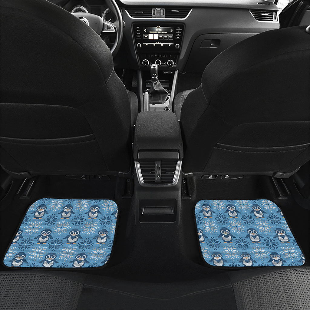 Snowy Penguin Knitted Pattern Print Front and Back Car Floor Mats