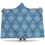 Snowy Penguin Knitted Pattern Print Hooded Blanket