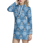 Snowy Penguin Knitted Pattern Print Hoodie Dress