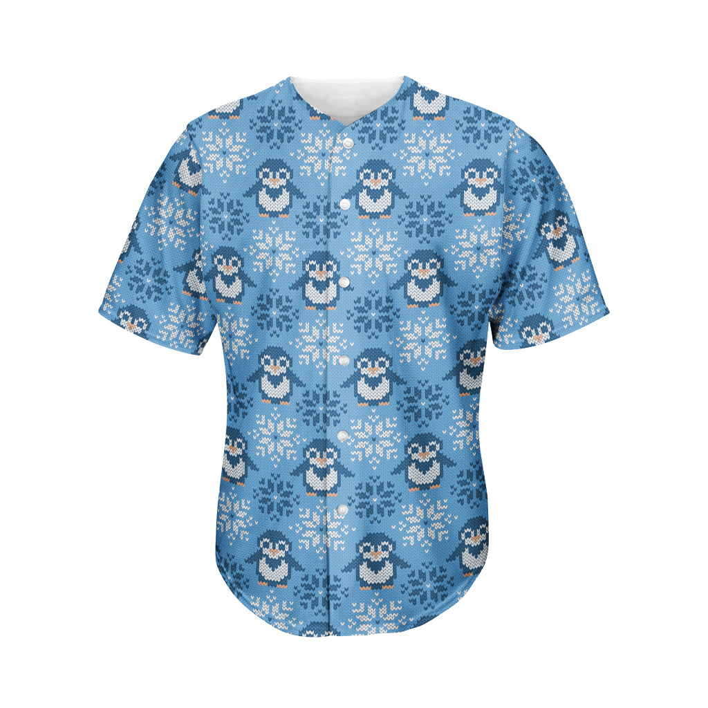 Snowy Penguin Knitted Pattern Print Men's Baseball Jersey
