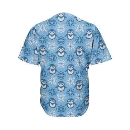 Snowy Penguin Knitted Pattern Print Men's Baseball Jersey
