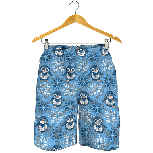 Snowy Penguin Knitted Pattern Print Men's Shorts