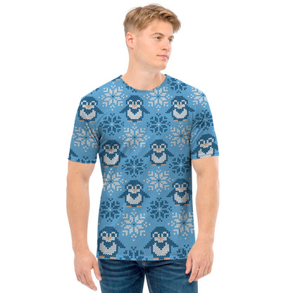 Snowy Penguin Knitted Pattern Print Men's T-Shirt