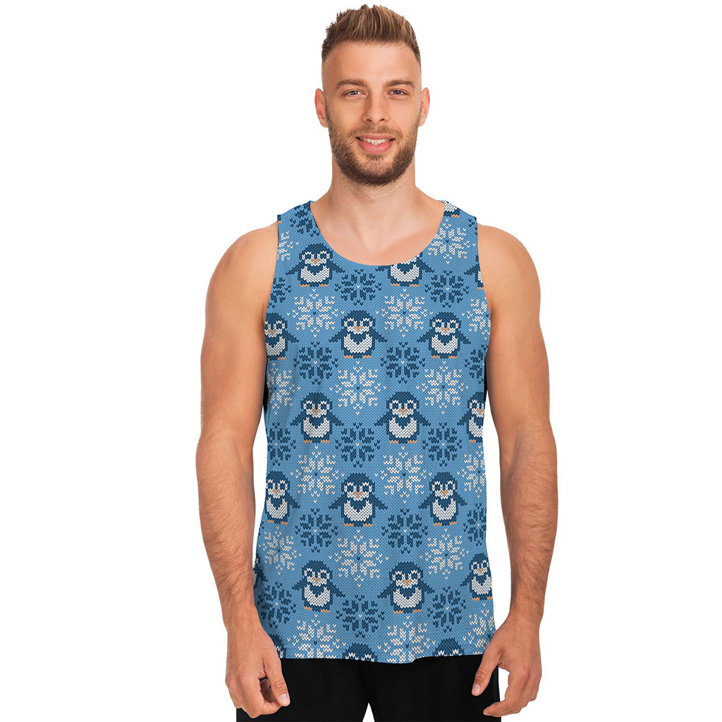 Snowy Penguin Knitted Pattern Print Men's Tank Top