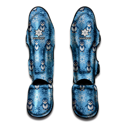 Snowy Penguin Knitted Pattern Print Muay Thai Shin Guard