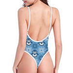 Snowy Penguin Knitted Pattern Print One Piece High Cut Swimsuit