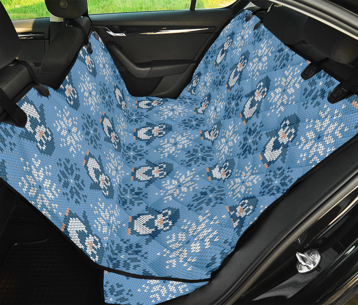 Snowy Penguin Knitted Pattern Print Pet Car Back Seat Cover
