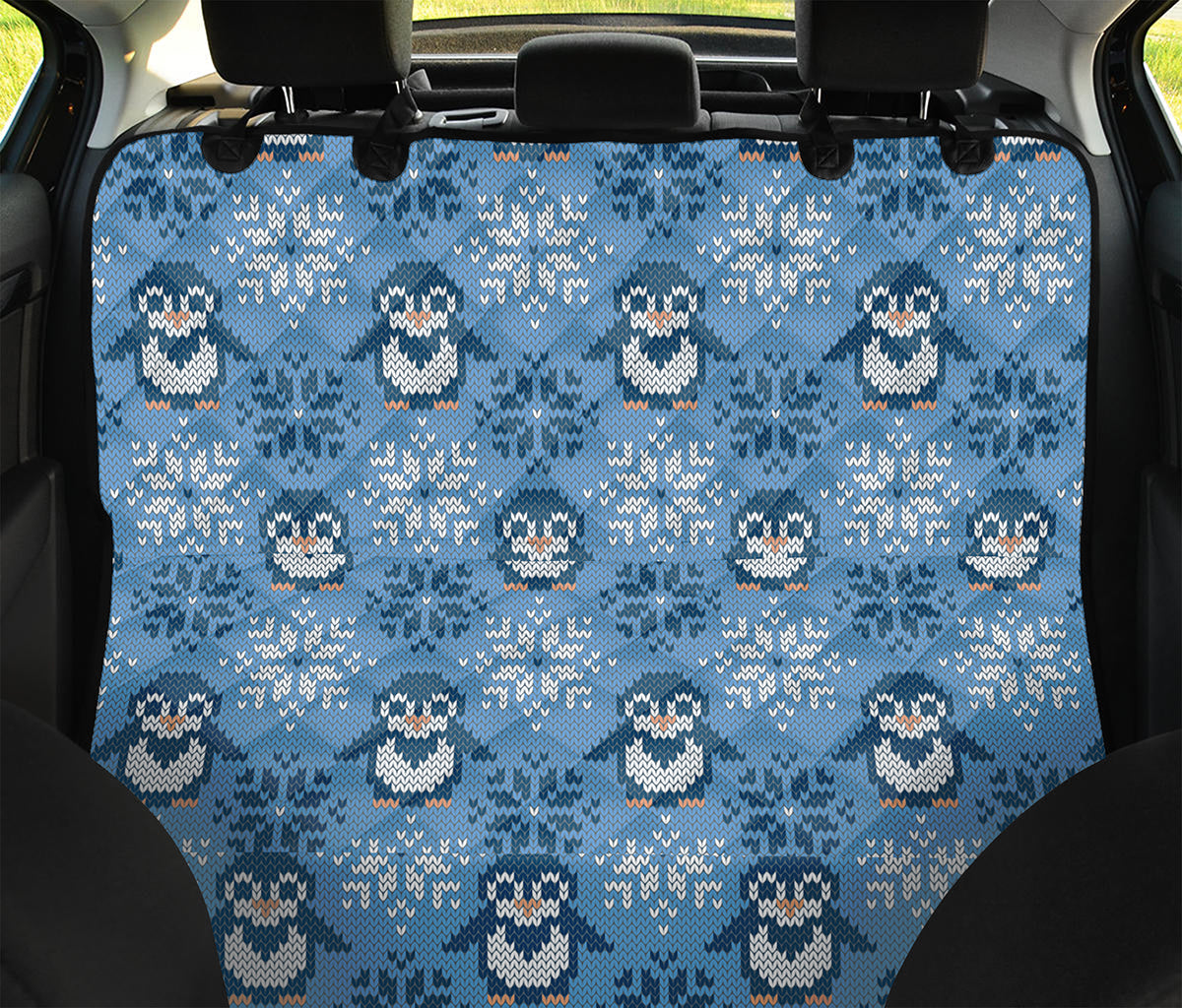 Snowy Penguin Knitted Pattern Print Pet Car Back Seat Cover