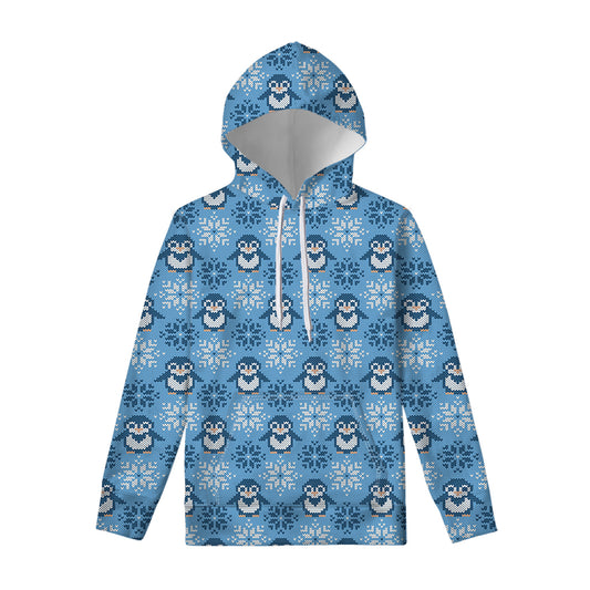 Snowy Penguin Knitted Pattern Print Pullover Hoodie