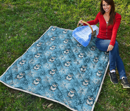 Snowy Penguin Knitted Pattern Print Quilt