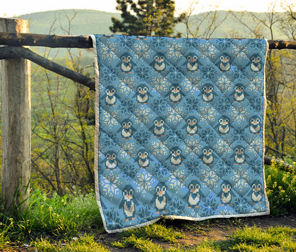 Snowy Penguin Knitted Pattern Print Quilt